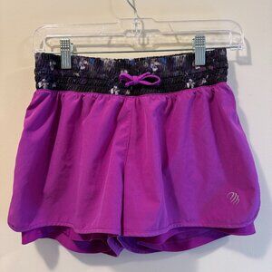 Double Layer Athletic Shorts with Floral Waistband